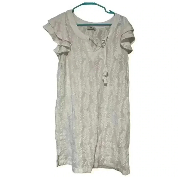 Vineyard Vines V-Neck Knee-Length Dress Geometric Pattern Ruffle Sleeves White - Picture 1 of 7